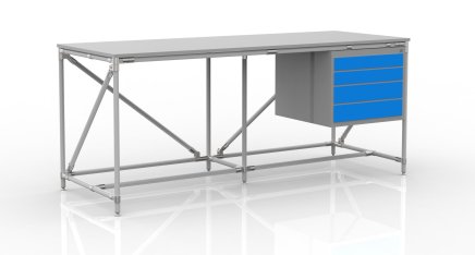 Dielenský stôl s kontajnerom so štyrmi zásuvkami šírka 2000 mm, 240405316 - 1