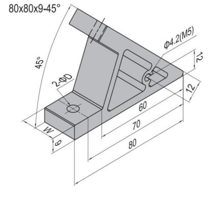 Uholník 45°, 80x80x9 mm