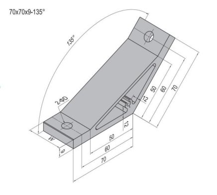 Uholník 135°, 70x70x9 mm