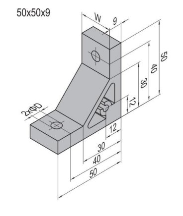 Uholník 90°, 50x50x9 mm